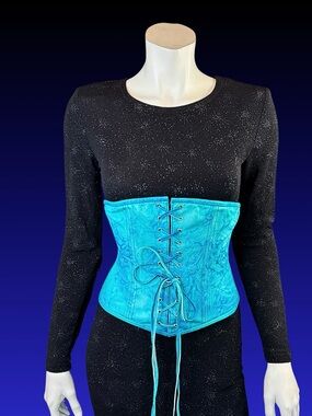 Vintage Y2K Danier Turquoise LEATHER Underbust Lace Up Corset Belt S